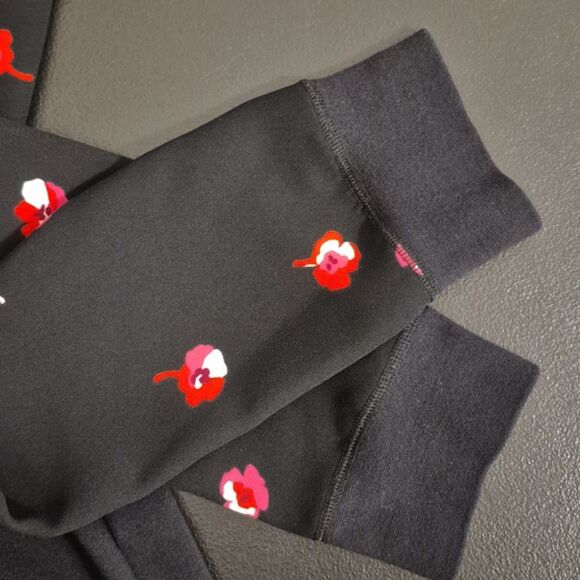 Kate Spade Cherry Blossom Jacquard Sleeve Sweater S Black Crewneck Knit Pullover - Picture 8 of 11